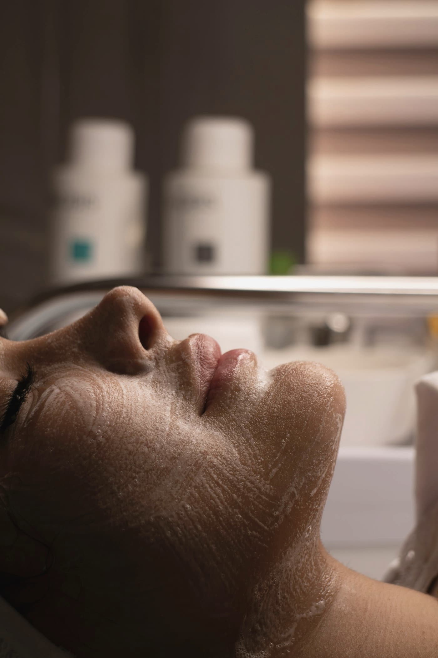 Facial treatment mask applied during a skin treatment